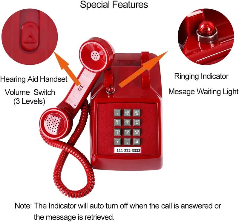 HTMengt Traditional Red Landline Phone, Retro Corded Telephone Visible Ringing Indicator, Classic 2500 Analog Desk Phone, Vintage Corded Desk Telephone Large Button, Old Red Telephone Landline for School,Home - Image 4